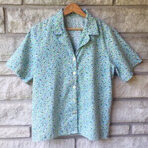Green & Blue Floral Vintage Button Down Top
